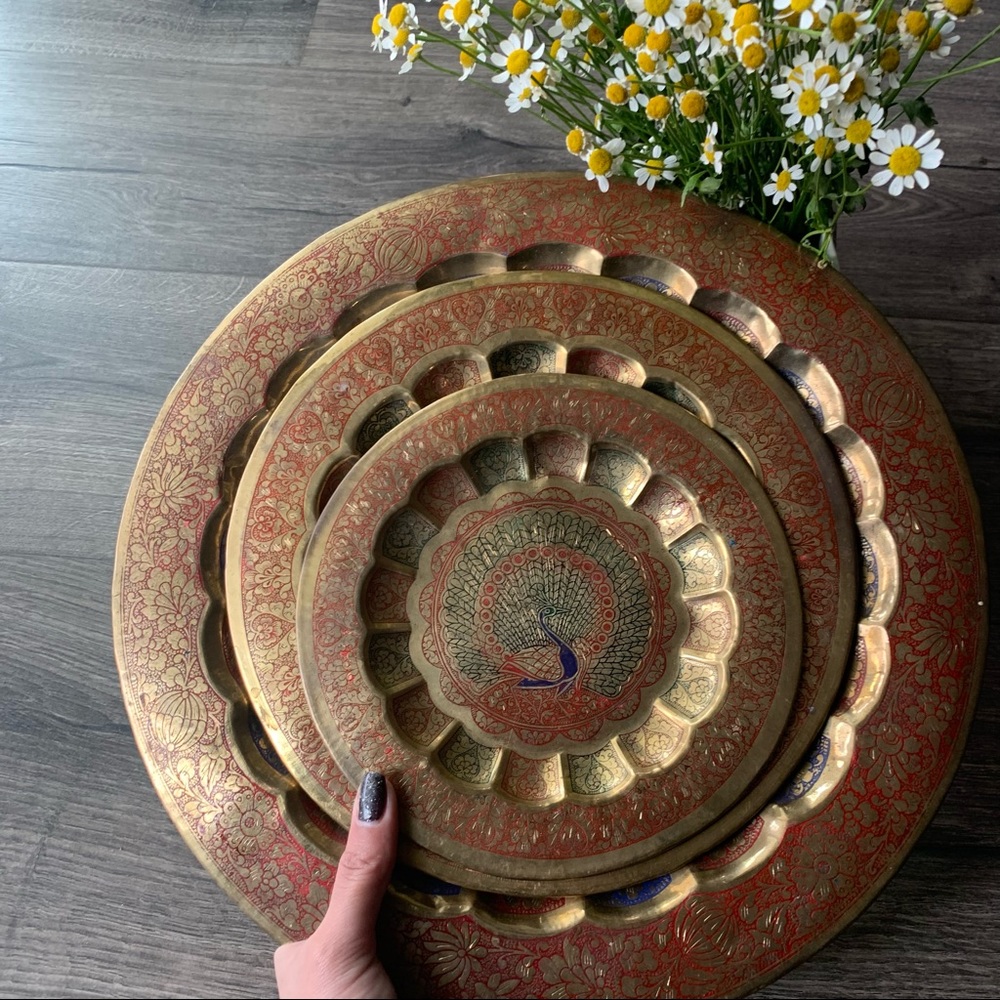 Brass peacock etched wall decor